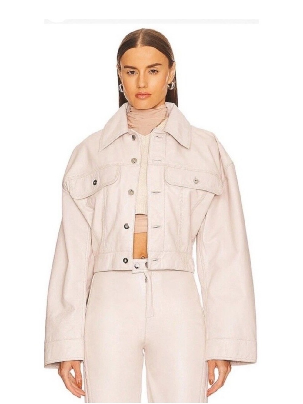 L'Academie Rue Leather Jacket in Bone Size XS